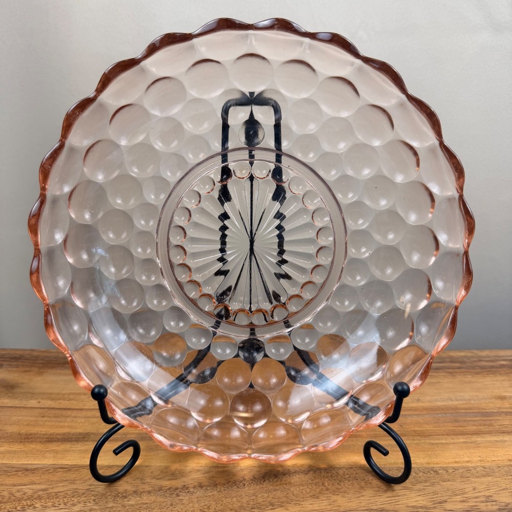Anchor Hocking Pink Depression Glass Bubble Pattern Scalloped Serving Bowl 8.75"